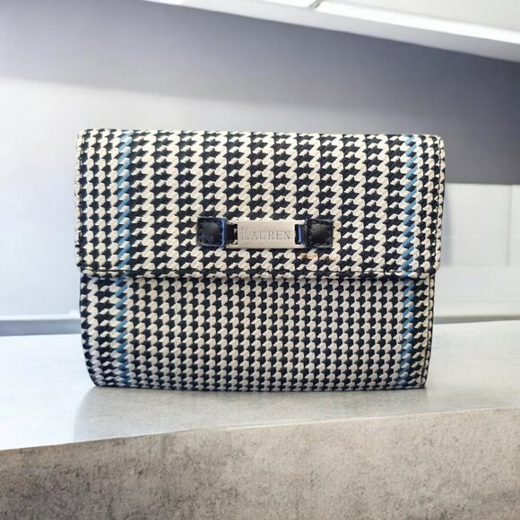 Lauren Ralph Fold Wallet Houndstooth Leather Signature Logo Classic Women Access - Picture 1 of 11
